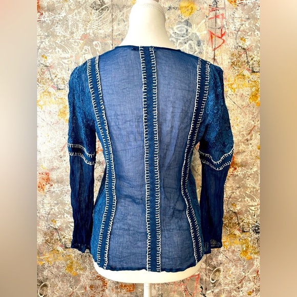 Alive & Olivia Blue Boho Summer Top with White Stitching. Size XS - Picture 2 of 10